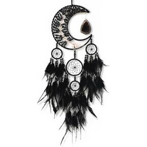 Large Dream Catcher,Moon Dream Catchers with Chakra Gemstone Agate Stone,Black Crystal Tree of Life Dream Catcher,Dream Catchers for Adults,Boho Bedroom Decor (Black Natural Gem Agate)