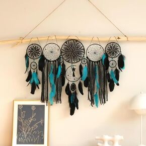 5 Pack Moon Phase Dreamcatcher Set Boho Wall Decor for Witchy Gifts,Macrame Decor with Feathers Hanging for Home, Bedroom, Living Room (Camel)