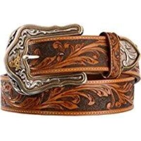 Tony Lama Western Ride Tooled Leather Bronc Buckle Mens Belt 1 1/2in