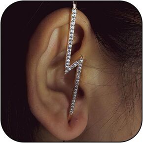 1Pcs Ear Crawler Earrings for Women Ear Cuff Earrings Helix Hook Earrings Ear Wrap Earrings Pearl Rhinestone Lightning Bolt Pierced Clip Earrings Trendy Jewelry for Women