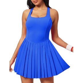 Ewedoos Tennis Dresses for Women Athletic Dress with Shorts Underneath Easy Peezy Pleated Workout Dress with Bra and Pockets