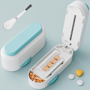Pill Cutter Splitter for Small and Tiny Pills, Pill Cutter for Cutting Multiple Pills at a Time in Half,Adjustable Pill Splitter Accurately Cuts Multiple Pills .Sharp Blade with Safety Guard (Blue)