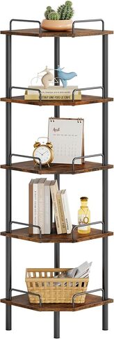 Tajsoon Corner Shelf Stand, 3 Tier Industrial Corner Shelves, Multipurpose Standing Display Shelf, Corner Shelving Unit for Bedroom, Living Room, Office, Kitchen, Rustic Brown in Kuwait
