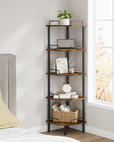 Tajsoon Corner Shelf Stand, 3 Tier Industrial Corner Shelves, Multipurpose Standing Display Shelf, Corner Shelving Unit for Bedroom, Living Room, Office, Kitchen, Rustic Brown in Kuwait