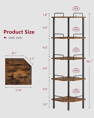 Tajsoon Corner Shelf Stand, 3 Tier Industrial Corner Shelves, Multipurpose Standing Display Shelf, Corner Shelving Unit for Bedroom, Living Room, Office, Kitchen, Rustic Brown in Kuwait