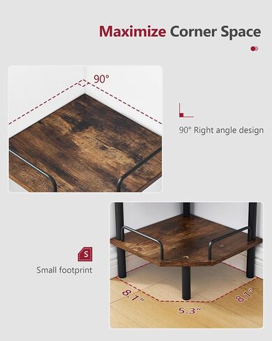 Tajsoon Corner Shelf Stand, 3 Tier Industrial Corner Shelves, Multipurpose Standing Display Shelf, Corner Shelving Unit for Bedroom, Living Room, Office, Kitchen, Rustic Brown in Kuwait