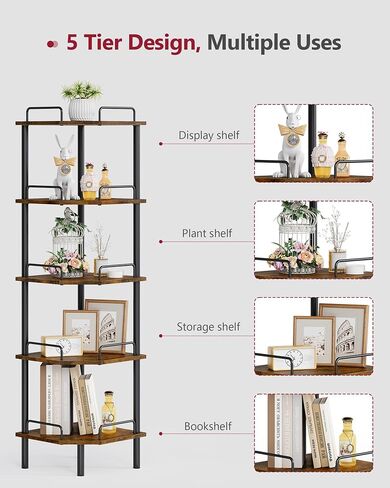 Tajsoon Corner Shelf Stand, 3 Tier Industrial Corner Shelves, Multipurpose Standing Display Shelf, Corner Shelving Unit for Bedroom, Living Room, Office, Kitchen, Rustic Brown in Kuwait