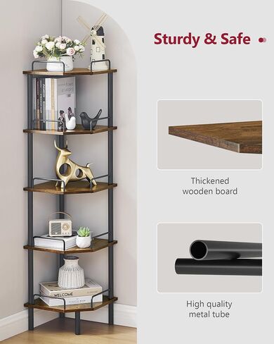 Tajsoon Corner Shelf Stand, 3 Tier Industrial Corner Shelves, Multipurpose Standing Display Shelf, Corner Shelving Unit for Bedroom, Living Room, Office, Kitchen, Rustic Brown in Kuwait