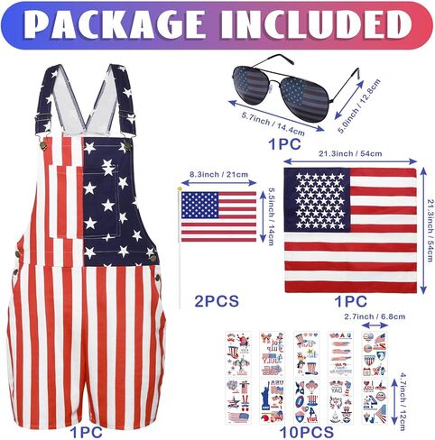 American Flag Overalls Men,Red White and Blue American Flag Shorts,4th of July Overalls for Men Women in Kuwait