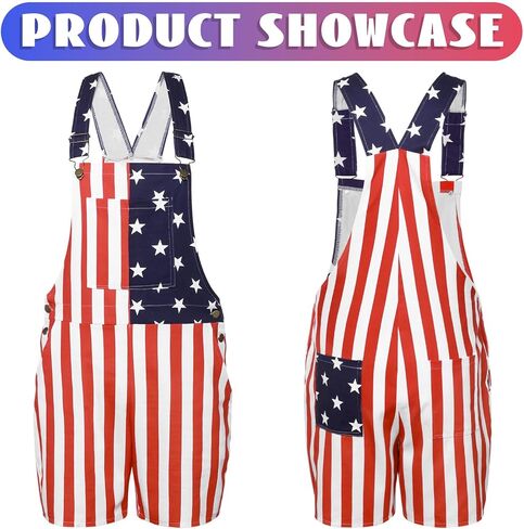 American Flag Overalls Men,Red White and Blue American Flag Shorts,4th of July Overalls for Men Women in Kuwait
