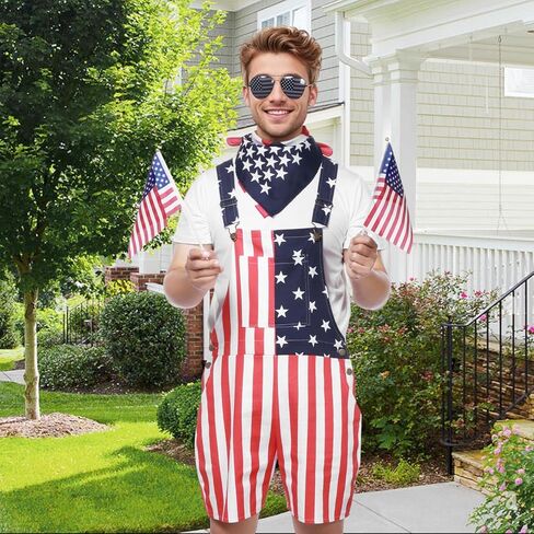American Flag Overalls Men,Red White and Blue American Flag Shorts,4th of July Overalls for Men Women in Kuwait