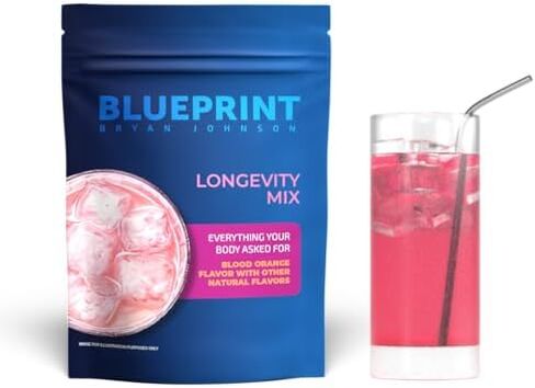 Blueprint Bryan Johnson Longevity Mix - ملحق Builder & Recovery Muscle - يعزز التركيز والمزاج المتوازن - الكرياتين ، L -theanine- Vegan ، Keto Friendly (30 حصص (حزمة 1) ، Orange Blood) in Kuwait