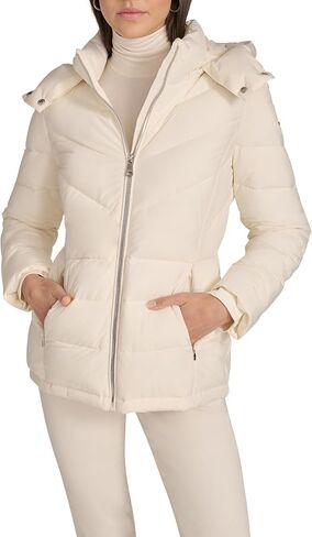 Calvin Klein Women's Hooded Zip Front Puffer Long Sleeve Coat in Saudi Arabia
