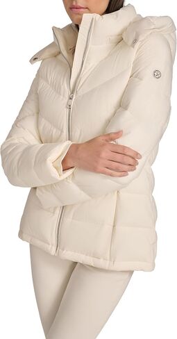Calvin Klein Women's Hooded Zip Front Puffer Long Sleeve Coat in Saudi Arabia