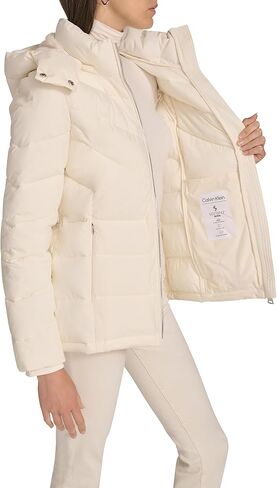 Calvin Klein Women's Hooded Zip Front Puffer Long Sleeve Coat in Saudi Arabia