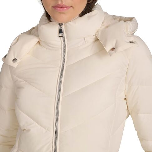Calvin Klein Women's Hooded Zip Front Puffer Long Sleeve Coat in Saudi Arabia