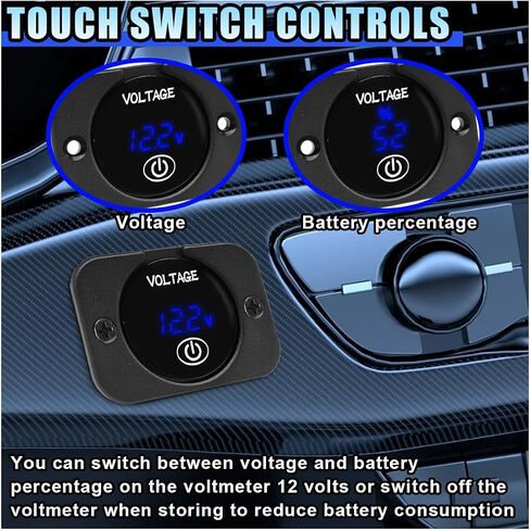 Car Battery Voltage Meter Monitor - 12V 24V LED Digital Display Battery Voltage Gauge with Touch Switch, Waterproof Round Voltmeter Gauge Panel with Blue Light for Car Boat Marine Motorcycle (2 Sets) in Saudi Arabia