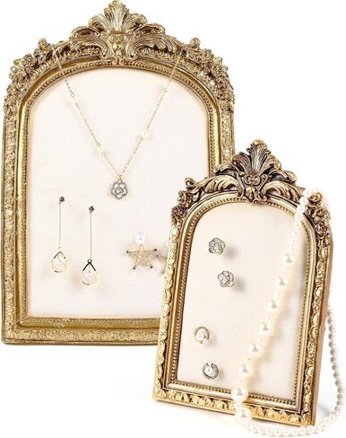 2 Pcs Vintage Jewelry Display Tray Baroque Jewelry Photography Props Frame Organizer Stand with Velvet Backing Necklace Earring Holder for Women Gift(White,Large,Small) in Saudi Arabia