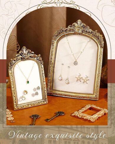 2 Pcs Vintage Jewelry Display Tray Baroque Jewelry Photography Props Frame Organizer Stand with Velvet Backing Necklace Earring Holder for Women Gift(White,Large,Small) in Saudi Arabia