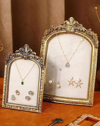 2 Pcs Vintage Jewelry Display Tray Baroque Jewelry Photography Props Frame Organizer Stand with Velvet Backing Necklace Earring Holder for Women Gift(White,Large,Small) in Saudi Arabia