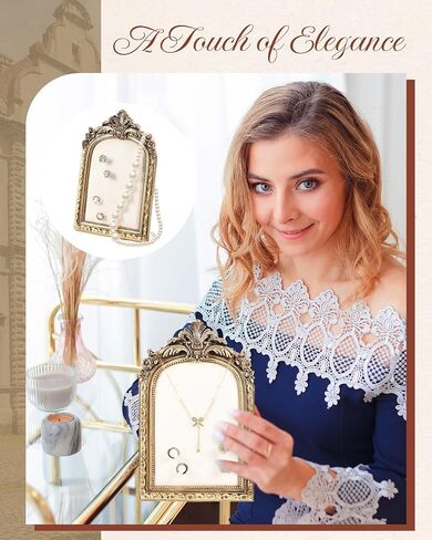 2 Pcs Vintage Jewelry Display Tray Baroque Jewelry Photography Props Frame Organizer Stand with Velvet Backing Necklace Earring Holder for Women Gift(White,Large,Small) in Saudi Arabia