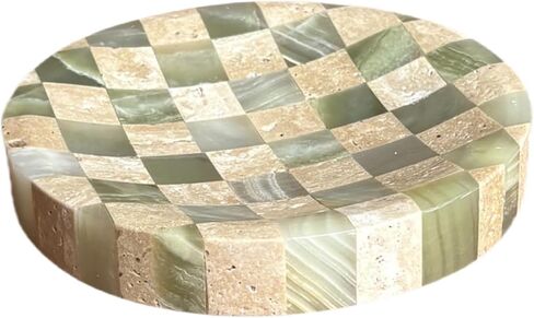 لوحة فحص الحجر الرخامي D4.7 'Round Small Clisling Mosaic Tray Jewelry Dish (Green Jade Onyx X Travertine) in Kuwait