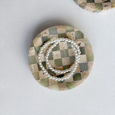 لوحة فحص الحجر الرخامي D4.7 'Round Small Clisling Mosaic Tray Jewelry Dish (Green Jade Onyx X Travertine) in Kuwait