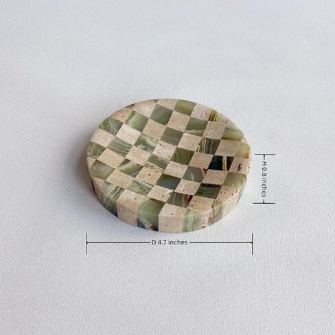 لوحة فحص الحجر الرخامي D4.7 'Round Small Clisling Mosaic Tray Jewelry Dish (Green Jade Onyx X Travertine) in Kuwait