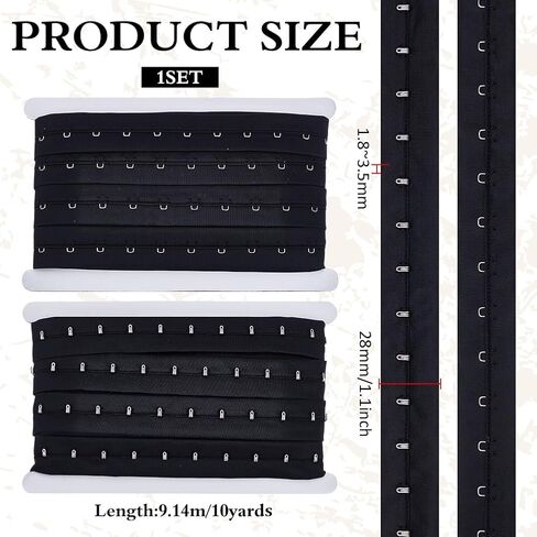 BENECREAT 10 Yards Single Row Hook and Eye Tape Trim, 1.1 Inch Black Polyester Bra Extender for Sewing Quilting Corset Bra Bridal Apparel Home Decoration in Kuwait