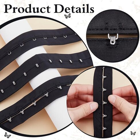 BENECREAT 10 Yards Single Row Hook and Eye Tape Trim, 1.1 Inch Black Polyester Bra Extender for Sewing Quilting Corset Bra Bridal Apparel Home Decoration in Kuwait