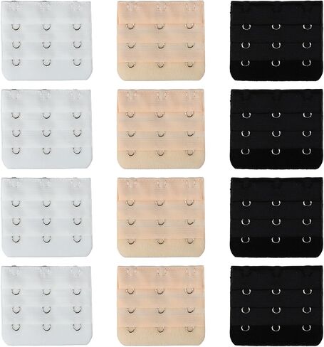 12 PCS Bra Extensers 3 Hooks ، Meactender Bra Bra ، و Soft and Mostral Design Tearch Extract 3 صفوف (أسود ، أبيض ، لون بشرة) in Saudi Arabia