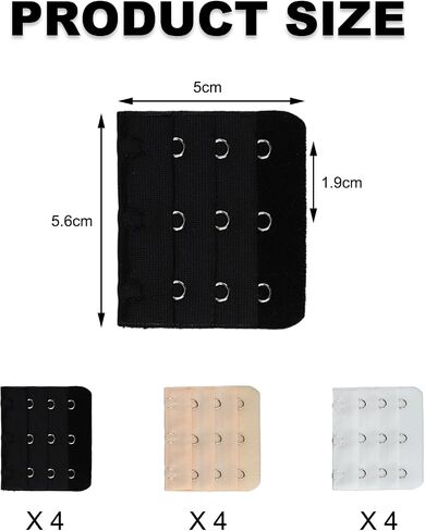 12 PCS Bra Extensers 3 Hooks ، Meactender Bra Bra ، و Soft and Mostral Design Tearch Extract 3 صفوف (أسود ، أبيض ، لون بشرة) in Saudi Arabia