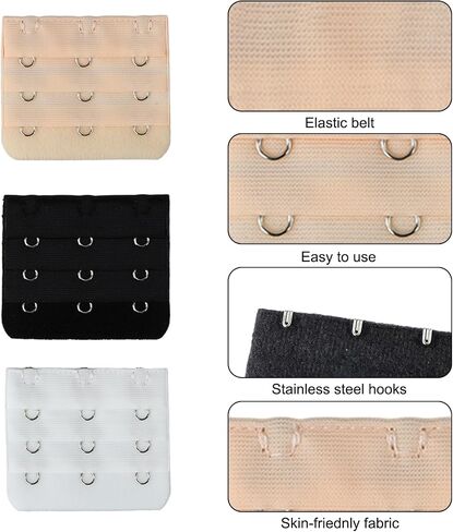 12 PCS Bra Extensers 3 Hooks ، Meactender Bra Bra ، و Soft and Mostral Design Tearch Extract 3 صفوف (أسود ، أبيض ، لون بشرة) in Saudi Arabia