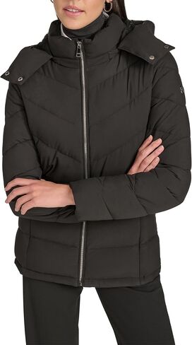 Calvin Klein Women's Hooded Zip Front Puffer Long Sleeve Coat in Saudi Arabia