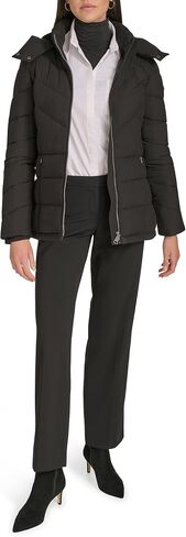 Calvin Klein Women's Hooded Zip Front Puffer Long Sleeve Coat in Saudi Arabia