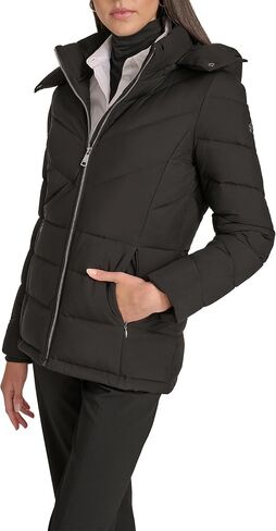 Calvin Klein Women's Hooded Zip Front Puffer Long Sleeve Coat in Saudi Arabia