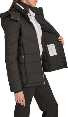 Calvin Klein Women's Hooded Zip Front Puffer Long Sleeve Coat in Saudi Arabia