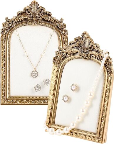 2 Pcs Vintage Jewelry Display Tray Baroque Jewelry Photography Props Frame Organizer Stand with Velvet Backing Necklace Earring Holder for Women Gift(White,Large,Small) in Saudi Arabia