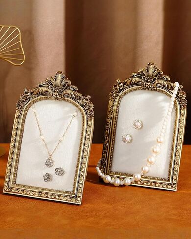 2 Pcs Vintage Jewelry Display Tray Baroque Jewelry Photography Props Frame Organizer Stand with Velvet Backing Necklace Earring Holder for Women Gift(White,Large,Small) in Saudi Arabia