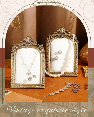 2 Pcs Vintage Jewelry Display Tray Baroque Jewelry Photography Props Frame Organizer Stand with Velvet Backing Necklace Earring Holder for Women Gift(White,Large,Small) in Saudi Arabia