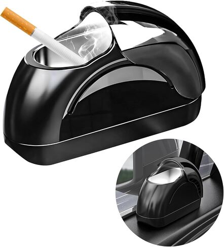 Car Ashtray with Lid, Portable Smokeless Car Door Cigarette Ashtray with LED Light, Windproof Automotive Ash Tray for Most Car Home Office Outdoor Use, Car Accessories (Black) in Kuwait