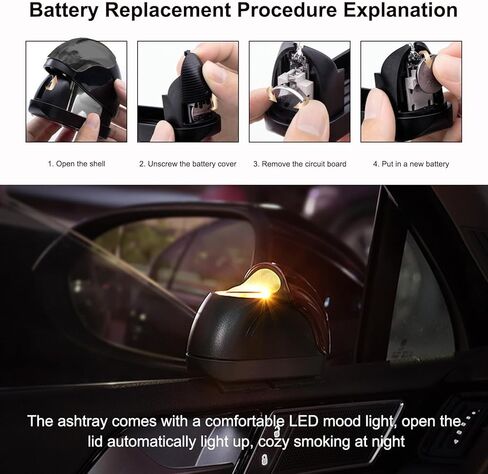 Car Ashtray with Lid, Portable Smokeless Car Door Cigarette Ashtray with LED Light, Windproof Automotive Ash Tray for Most Car Home Office Outdoor Use, Car Accessories (Black) in Kuwait