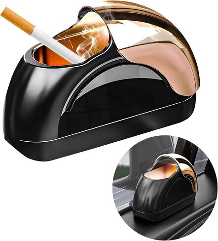 Car Ashtray with Lid, Portable Smokeless Car Door Cigarette Ashtray with LED Light, Windproof Automotive Ash Tray for Most Car Home Office Outdoor Use, Car Accessories (Black) in Kuwait