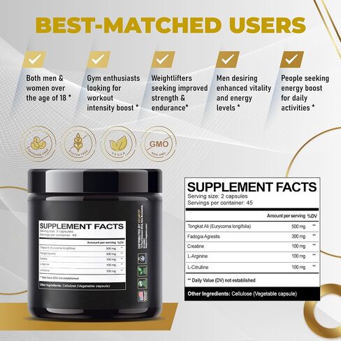 VEGATOT Fadogia Agrestis Tongkat Ali Ultra Herbal Supplement **USA Made and Tested** Potency Boosted with Creatine, L-Citrulline, L-Arginine - Promote Energy & Performance in Saudi Arabia
