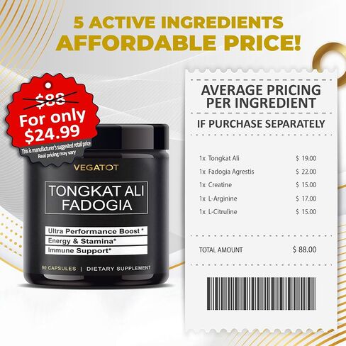 VEGATOT Fadogia Agrestis Tongkat Ali Ultra Herbal Supplement **USA Made and Tested** Potency Boosted with Creatine, L-Citrulline, L-Arginine - Promote Energy & Performance in Saudi Arabia