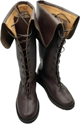Men's Medieval Renaissance Boots Pirate Costume Boots Viking Gothic Leather Boot High Tube Tied Shoes Halloween Cosplay for Adults in Saudi Arabia