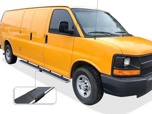 لوحات تشغيل APS مقاس 6 بوصات باللون الأسود غير اللامع متوافقة مع Chevy Express GMC Savana 1500 2500 3500 2003-2024 شاحنة كاملة الحجم ذات 3 أبواب من الفولاذ المقاوم للصدأ (قضبان Nerf وخطوات جانبية وقضبان جانبية) in Saudi Arabia