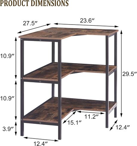 VECELO Corner Cabinet Table with 3 Tier Open Shelf, Multipurpose Display Organizer Storage Stand, for Small Space Living Room Home Office Kitchen, Brown in Saudi Arabia
