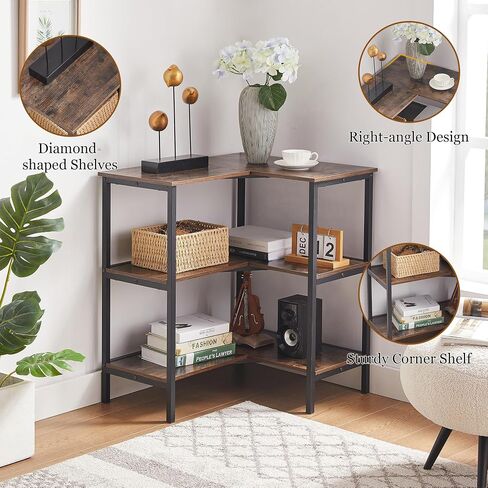 VECELO Corner Cabinet Table with 3 Tier Open Shelf, Multipurpose Display Organizer Storage Stand, for Small Space Living Room Home Office Kitchen, Brown in Saudi Arabia