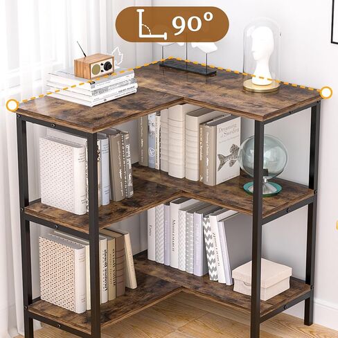 VECELO Corner Cabinet Table with 3 Tier Open Shelf, Multipurpose Display Organizer Storage Stand, for Small Space Living Room Home Office Kitchen, Brown in Saudi Arabia